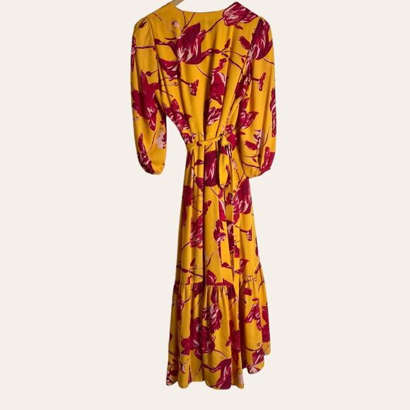 Color Me Courtney Eleanor Floral Print Yellow Wrap Midi Dress Size XS - Picture 10 of 12